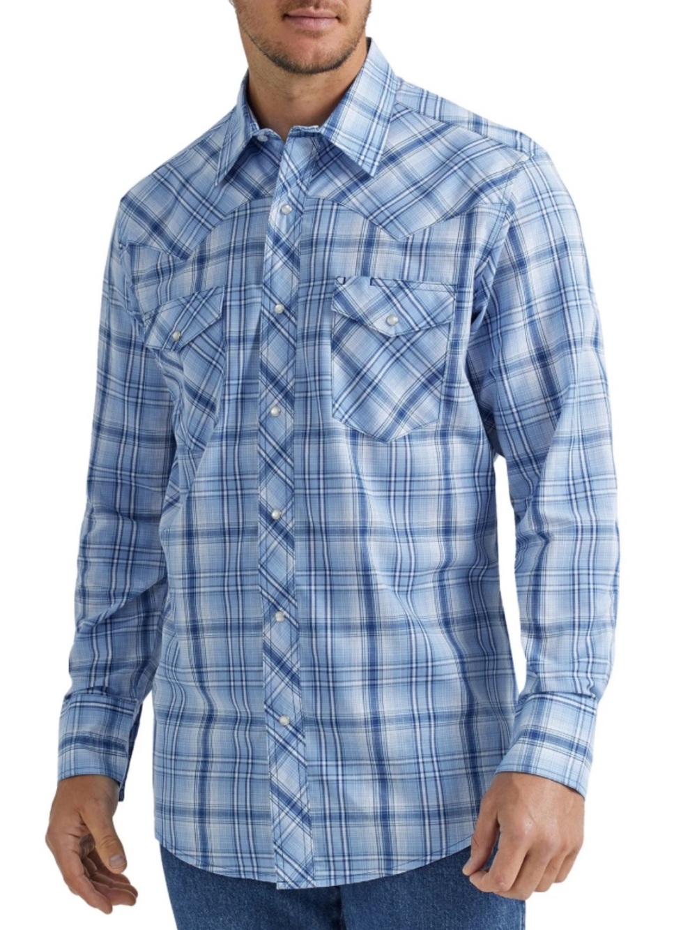 Wrangler Western Blue Plaid Pearl Snap Shirt 3XL Big Cowboy Stampede Rodeo Ranch
